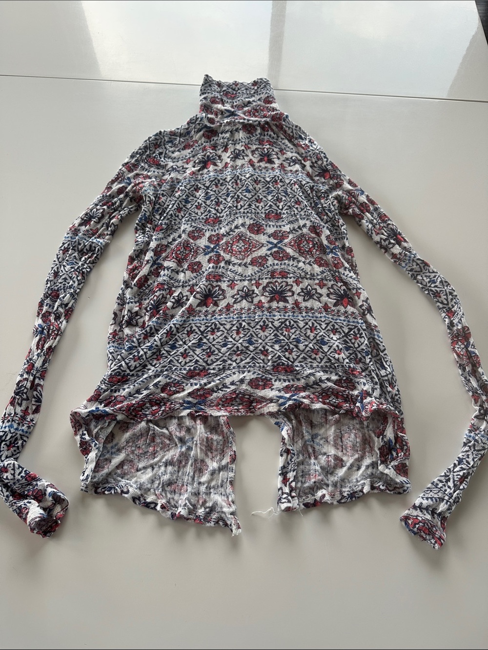 Lucky Brand White Turtleneck Top with Red & Blue Print
